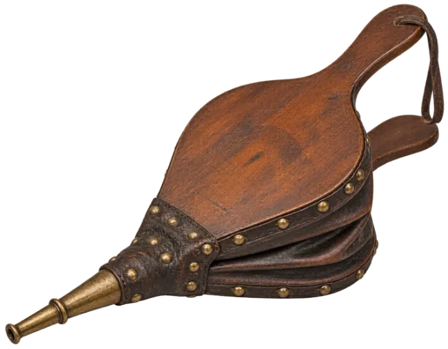 Vintage Wooden Fireplace Bellows with Brass Nozzle