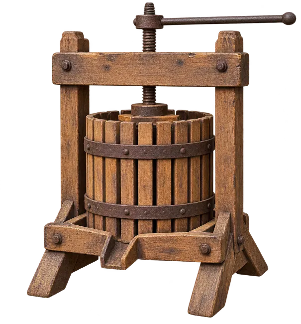 Vintage Wooden Fruit Press for Winemaking