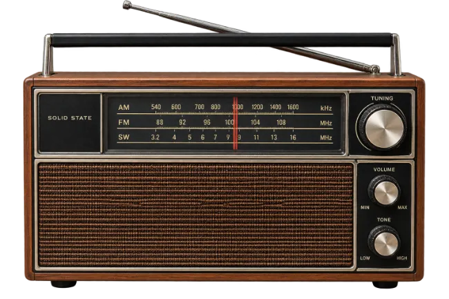 Vintage Wooden Radio Receiver with Antenna