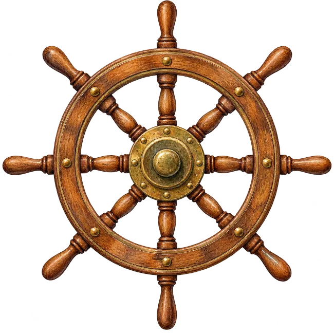 Vintage Wooden Ship Steering Wheel Illustration