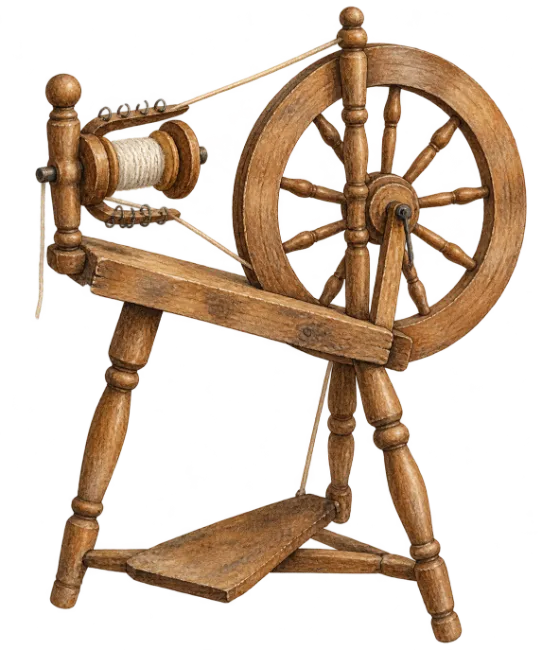 Vintage Wooden Spinning Wheel Illustration