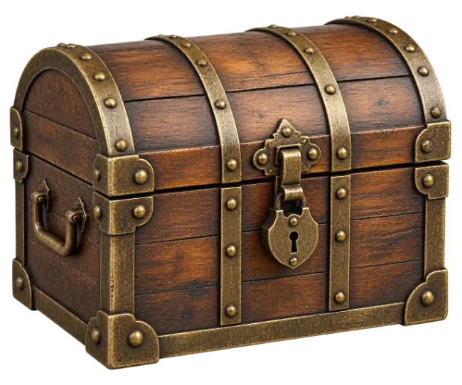 Vintage Wooden Treasure Chest with Brass Lock