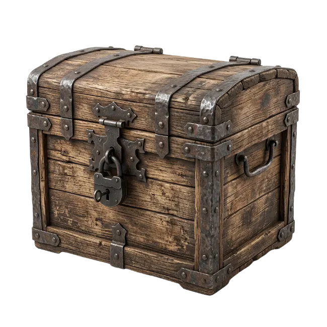 Vintage Wooden Treasure Chest with Iron Lock