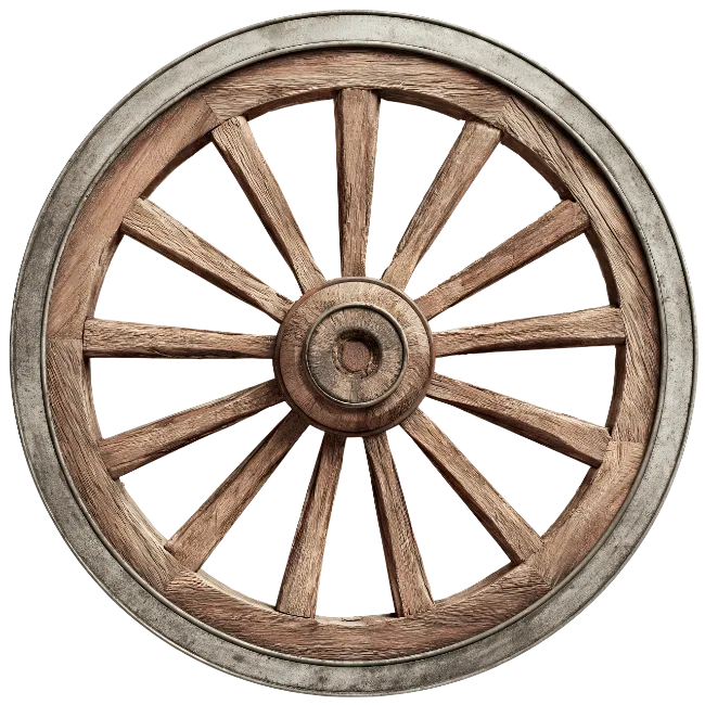 Vintage Wooden Wagon Wheel with Metal Rim