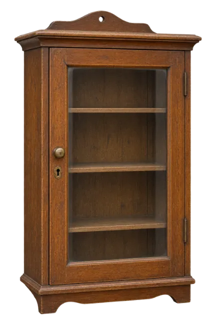 Vintage Wooden Wall Cabinet with Glass Door