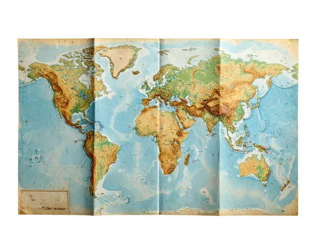 Vintage World Map with Fold Creases