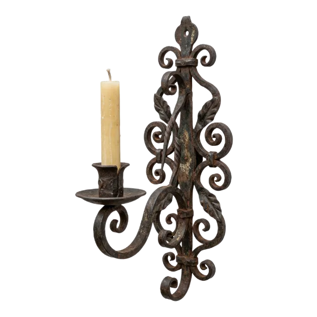 Vintage Wrought Iron Wall Sconce with Candle