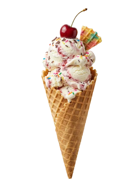 Waffle cone ice cream with cherry