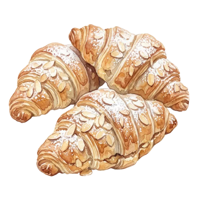Watercolor Almond Croissants Bakery Illustration