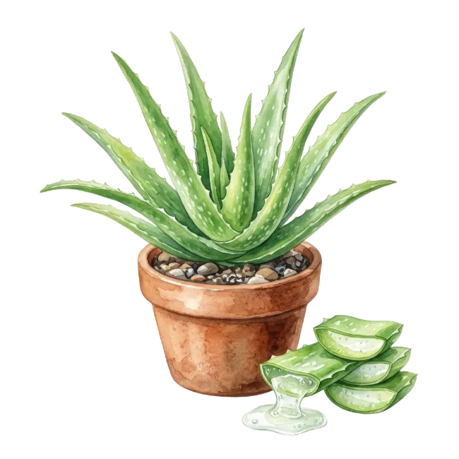 Watercolor Aloe Vera Plant in Clay Pot