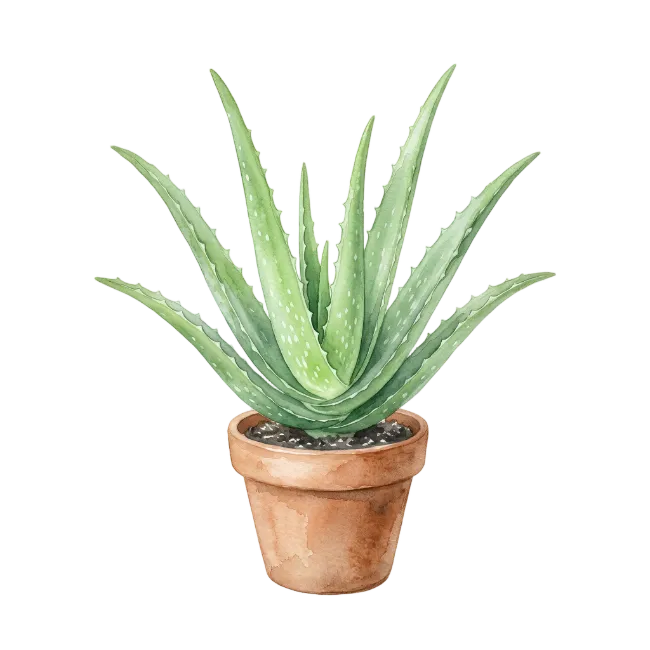 Watercolor Aloe Vera Plant in Clay Pot