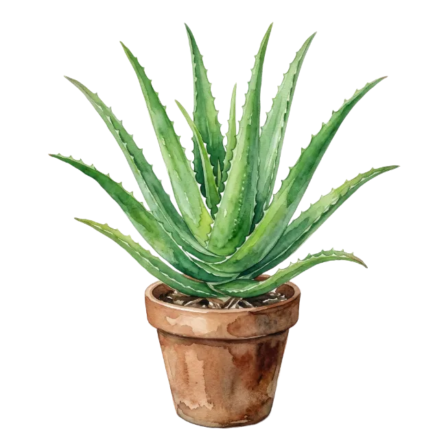 Watercolor Aloe Vera Plant in Pot