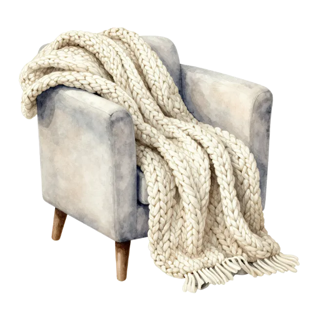 Watercolor Armchair With Knitted Blanket