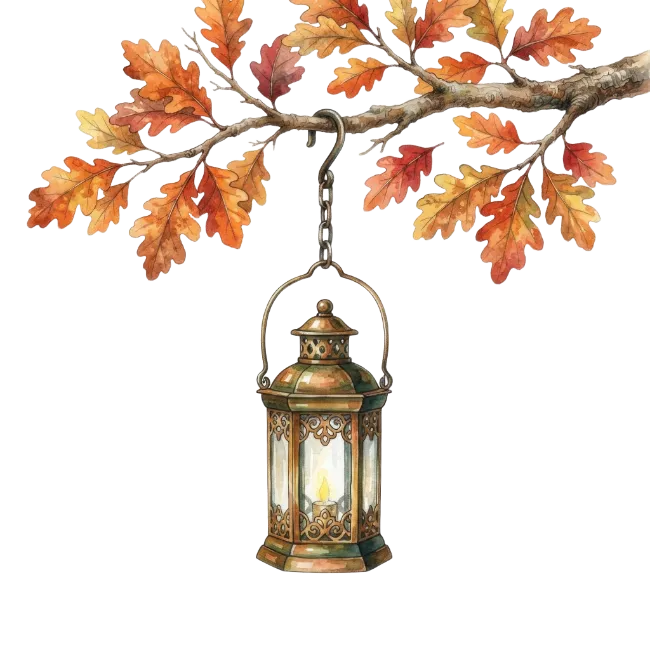 Watercolor Autumn Branch with Hanging Lantern