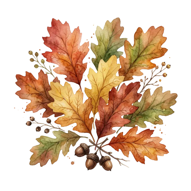 Watercolor Autumn Leaves and Acorns Composition