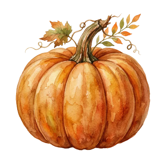 Watercolor Autumn Pumpkin with Leaves