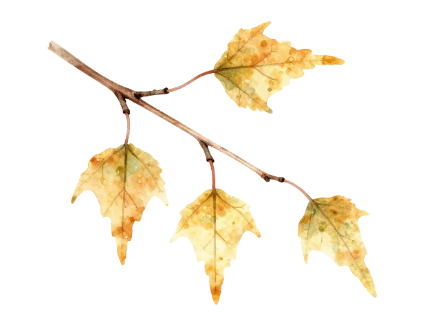 Watercolor autumn tree branch with yellow leaves