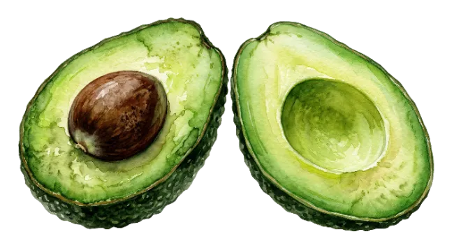 Watercolor Avocado Halves with Pit