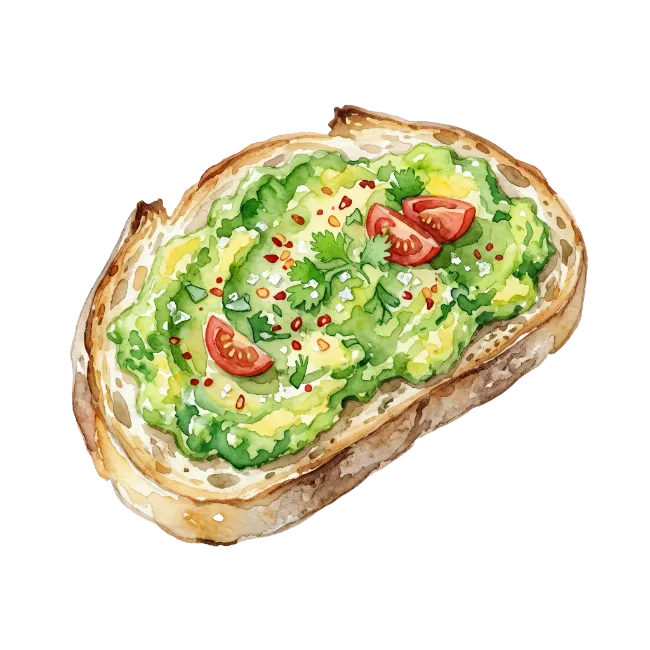 Watercolor Avocado Toast with Tomatoes