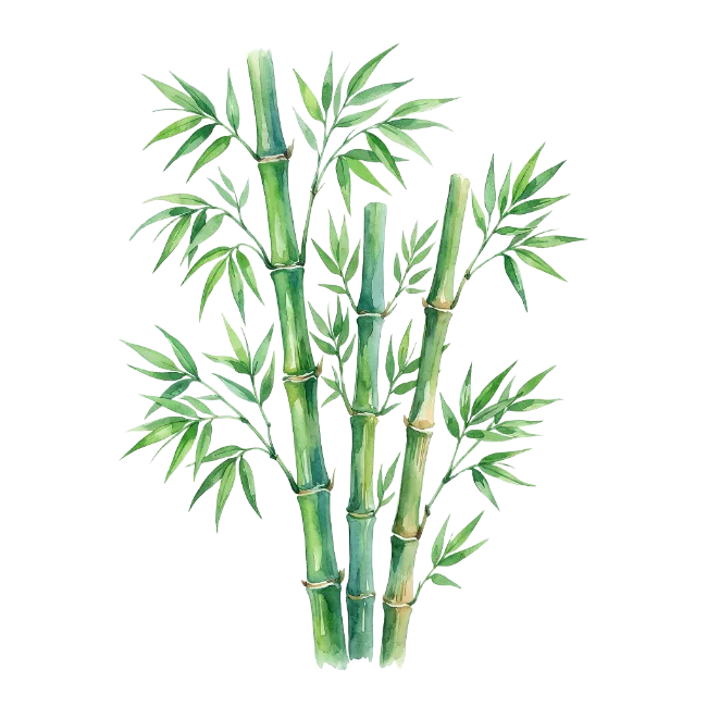 Watercolor Bamboo Stalks with Green Leaves