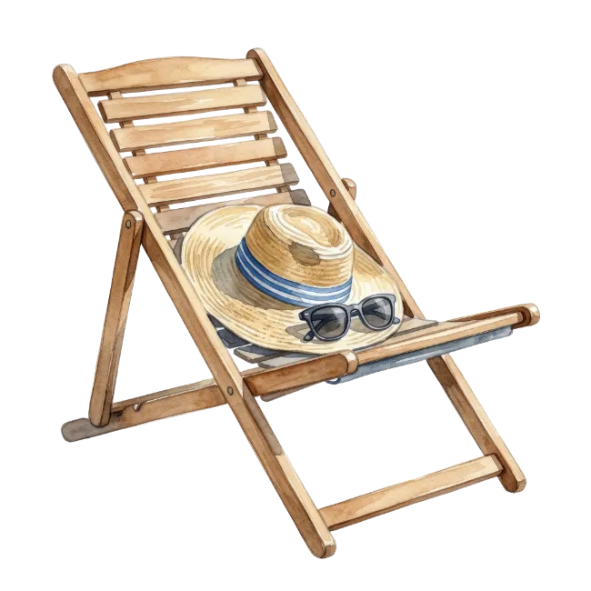 Watercolor Beach Chair with Hat and Sunglasses