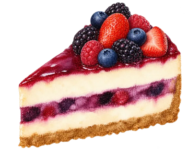 Watercolor Berry Cheesecake Slice Illustration