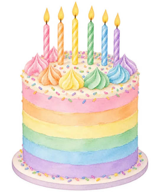Watercolor Birthday Cake With Candles