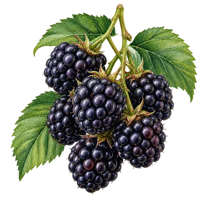 Watercolor Blackberry Fruit Branch Illustration