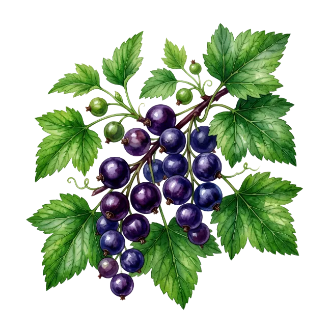 Watercolor Blackcurrant Branch with Leaves
