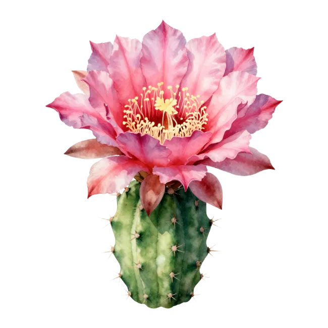 Watercolor Blooming Pink Cactus Flower