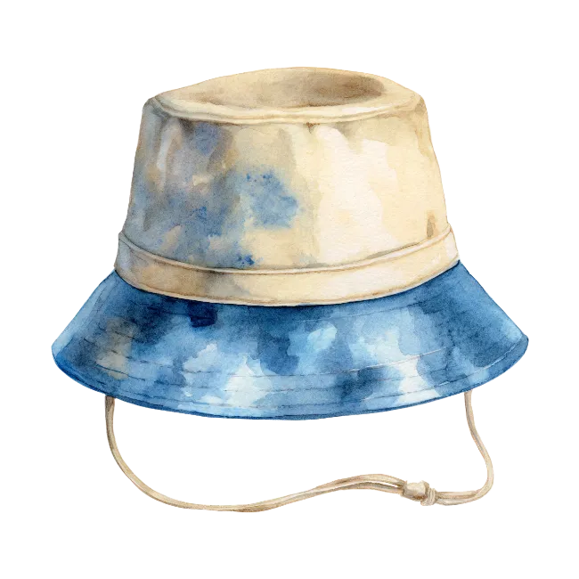 Watercolor Blue and Beige Bucket Hat Illustration