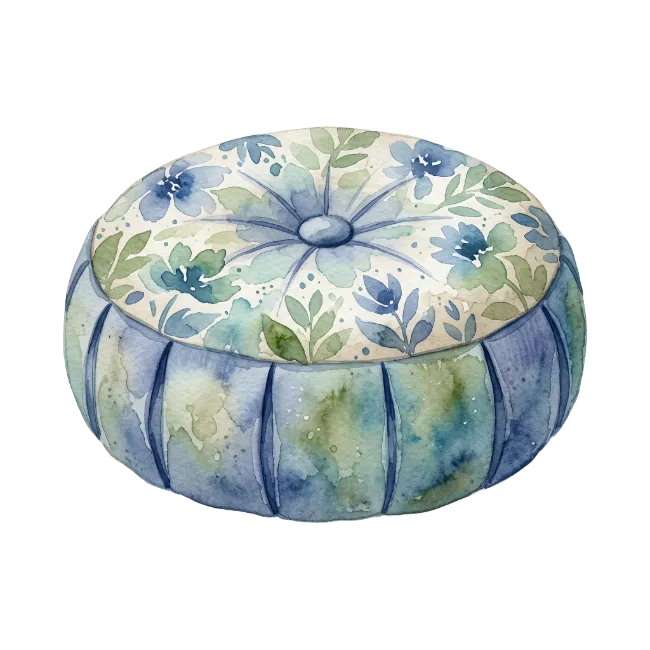 Watercolor Blue and Green Floral Floor Pillow