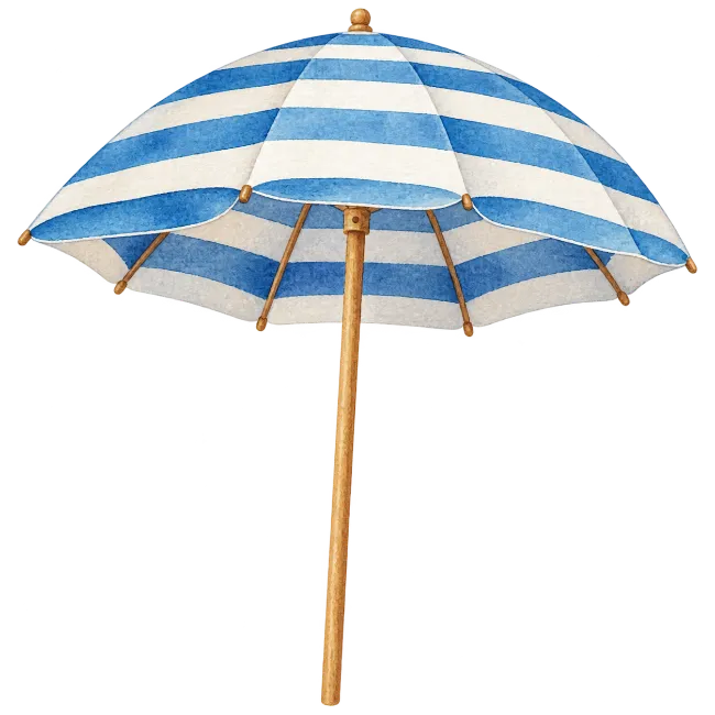 Watercolor Blue and White Striped Beach Umbrella
