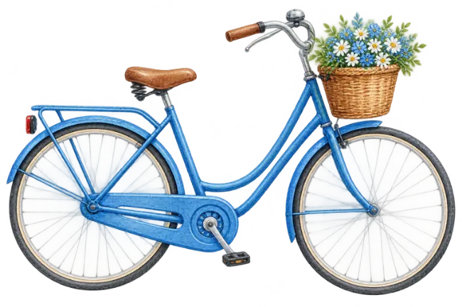 Watercolor Blue Bicycle with Flowers