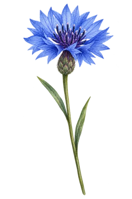 Watercolor Blue Cornflower Illustration