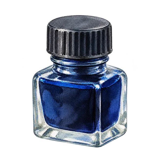 Watercolor Blue Ink Bottle Illustration