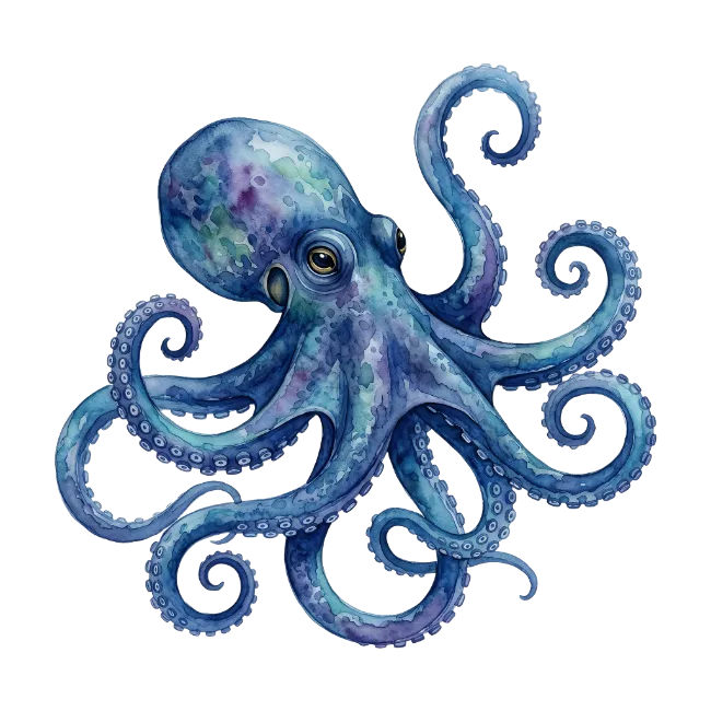 Watercolor blue octopus illustration