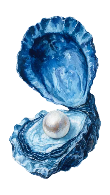 Watercolor Blue Oyster With Pearl