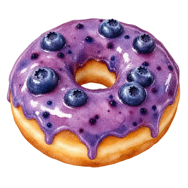 Watercolor Blueberry Donut