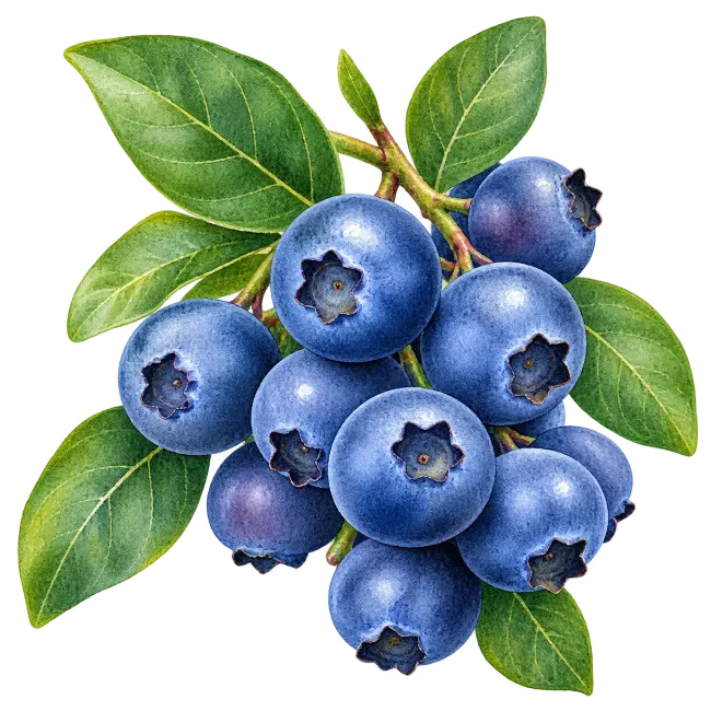 Watercolor Blueberry Fruit Branch