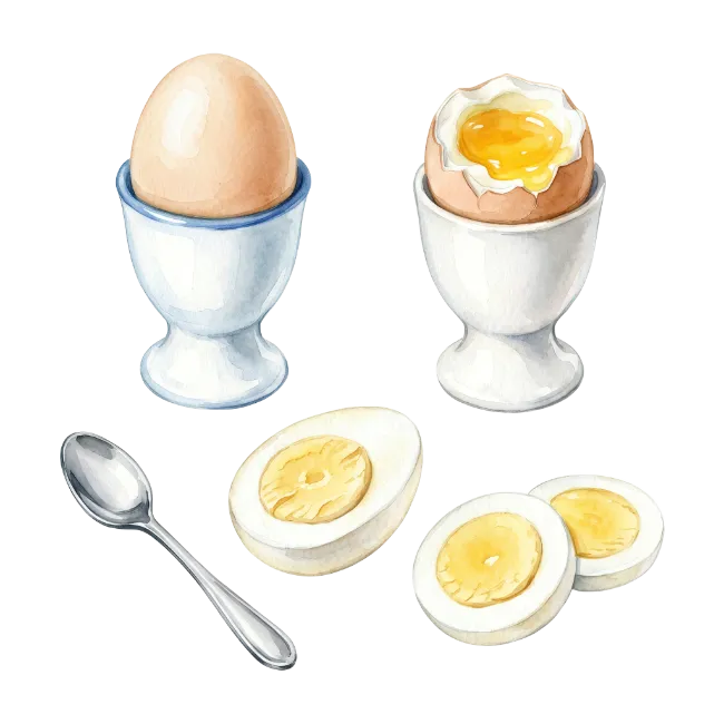 Watercolor Boiled Eggs and Spoon