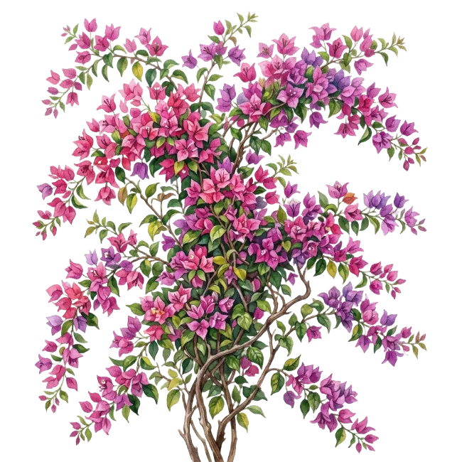 Watercolor Bougainvillea Flower Branch