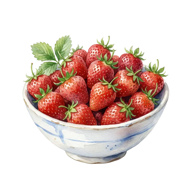 Watercolor Bowl of Fresh Strawberries