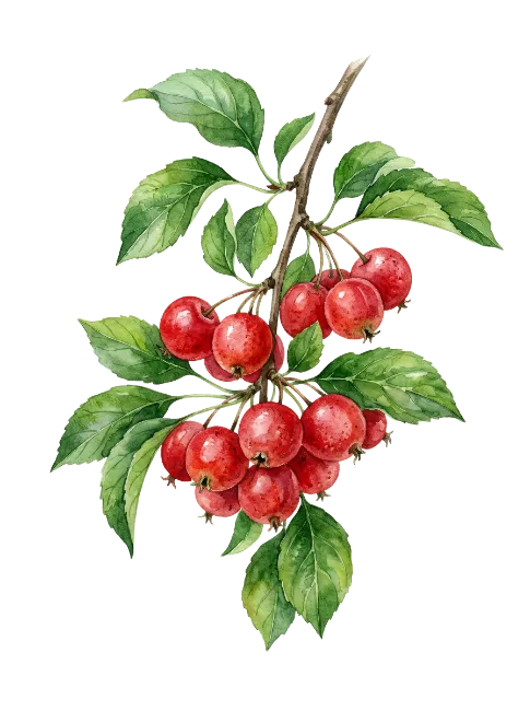 Watercolor Branch with Small Red Apples