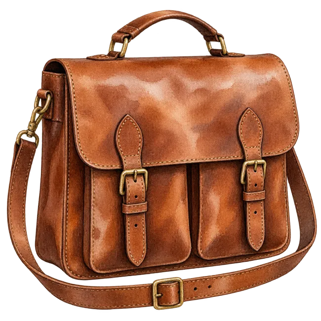 Watercolor Brown Leather Satchel Bag