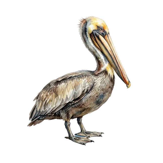 Watercolor Brown Pelican Bird Illustration