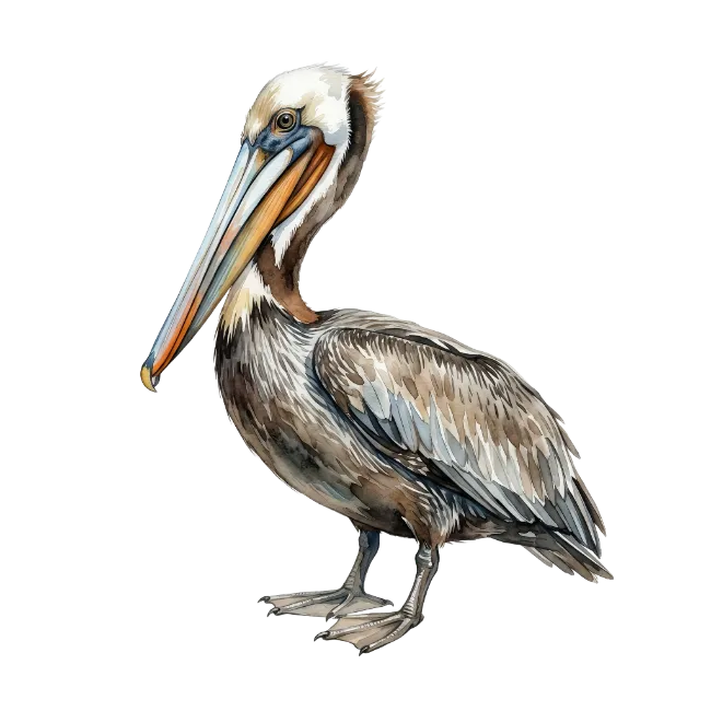 Watercolor Brown Pelican Bird Illustration