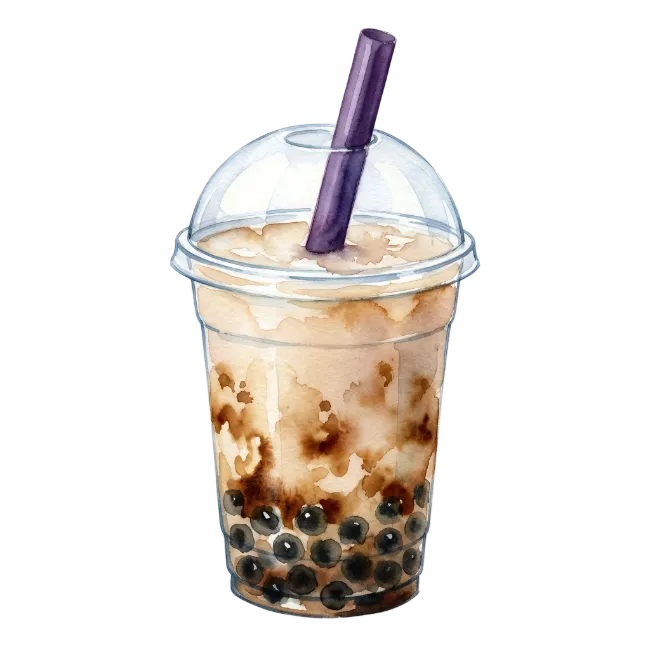 Watercolor Bubble Tea Illustration with Straw