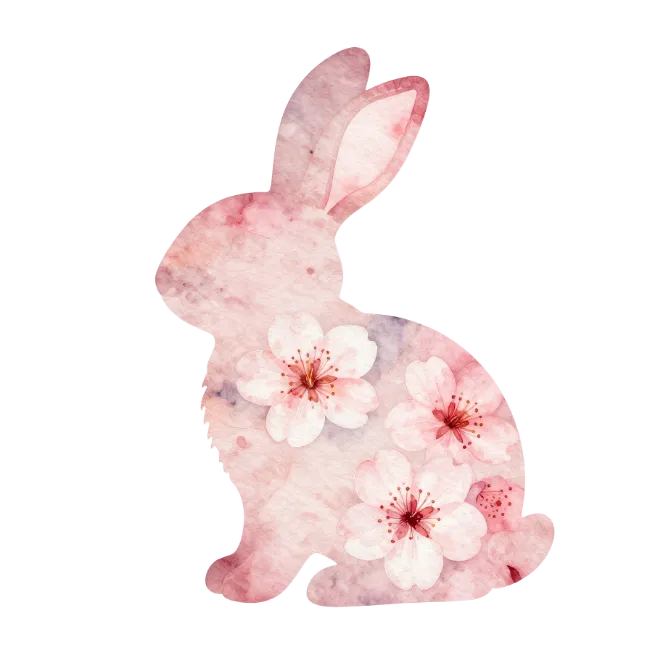 Watercolor Bunny Silhouette with Cherry Blossoms