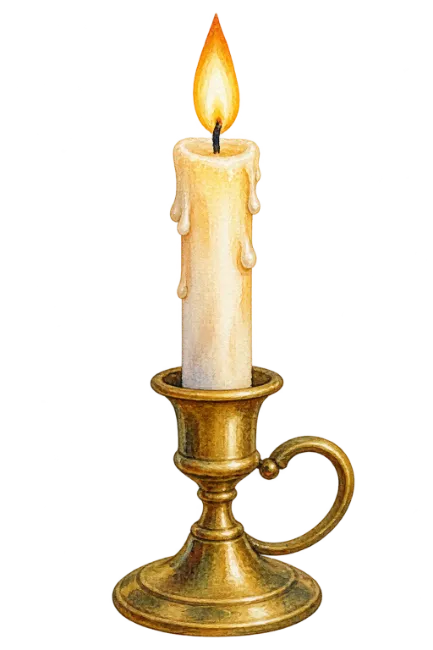 Watercolor Burning Candle in Brass Holder